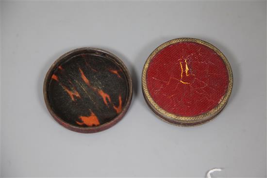 A 19th century Stobwasser style snuff box, 3.25in. & another